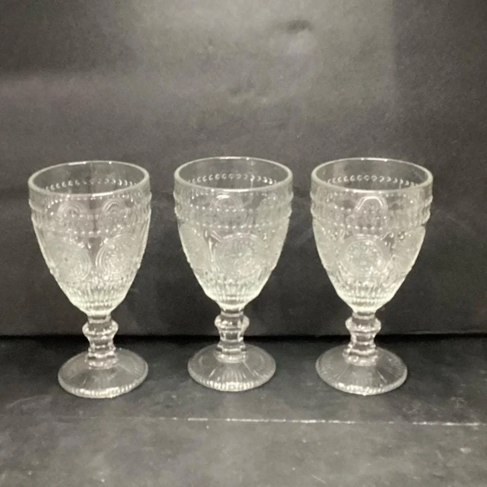 Target Bullseye Clear Wine Glasses, Set of 3, Vintage Inspired Goblets, Stemware